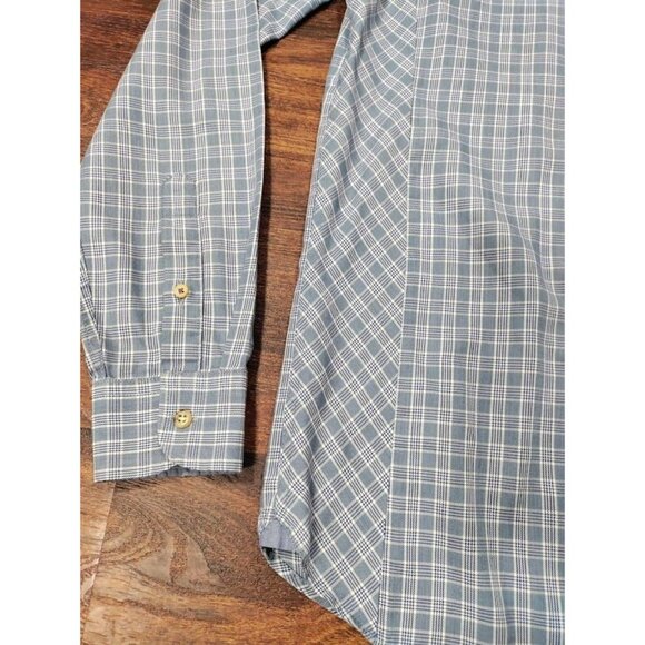 Ted Baker London Plaid Long Sleeve Curved Hem Button-Up Shirt Blue Men's Size 2 - Picture 3 of 8